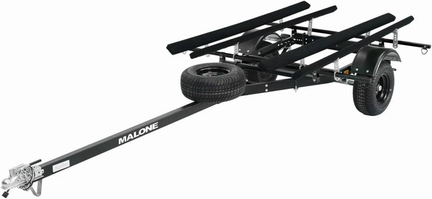 Malone MPG444LB-BLK MicroSport Off-Road LowBed 2 Kayak Trailer with 2 Bunk Kayak Carriers | 20' / 800 lbs Load Capacity | 22" Crossbar to Ground Clearance | Black Powder Coat Finish