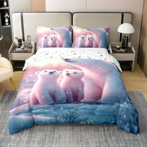 Manfei 100% Cotton Polar Bear Bedding Set King Arctic Lights Iceberg Duvet Cover for Bedroom Decor Wild Animal Theme Comforter Cover (Not Comforter),3 Pcs