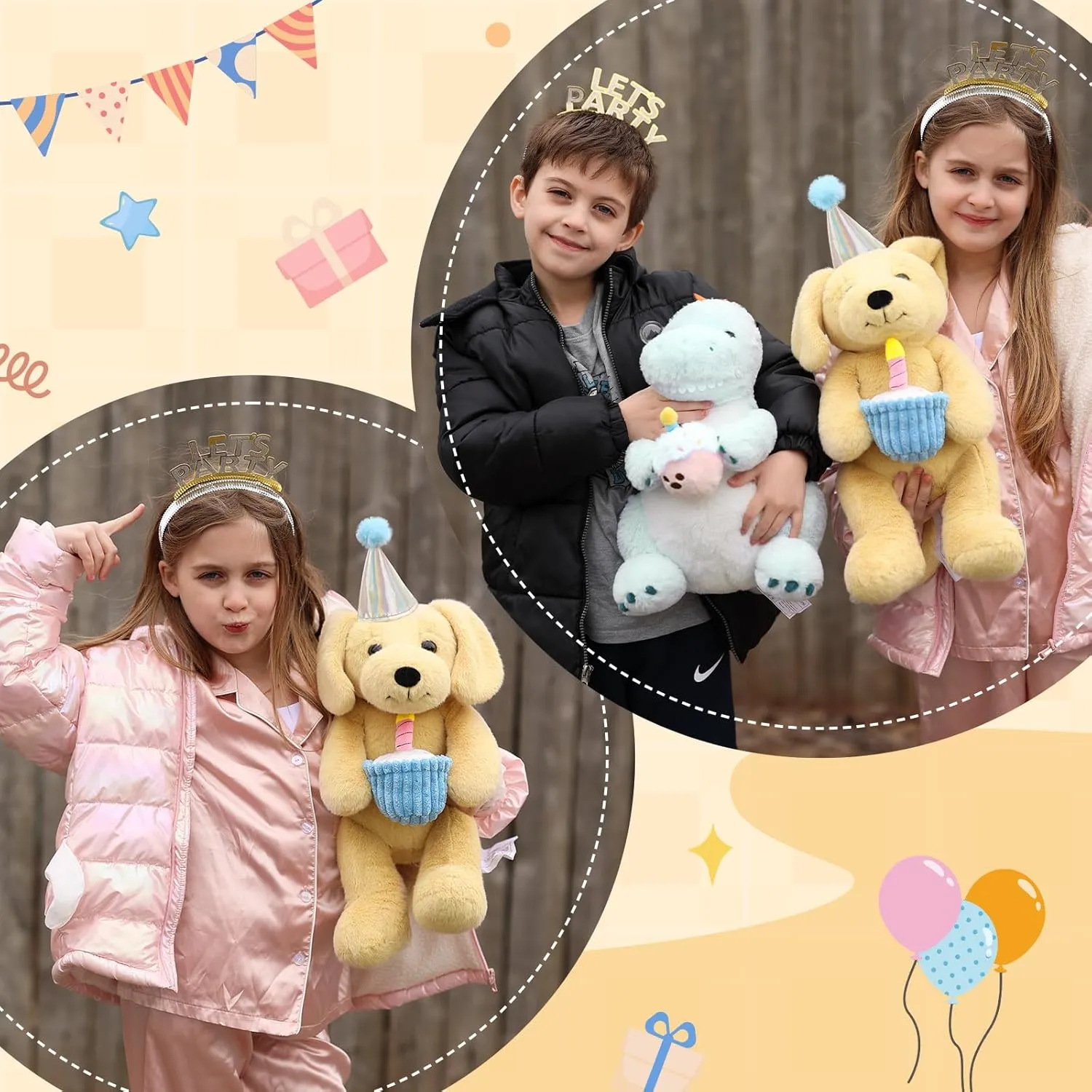 MaoGoLan Golden Retriever Stuffed Animal with a Hat for Graduation, Dog Birthday Stuffed Animal with Cake Plush, Golden Retriever Plush with Removable Candle Glow for Mothers Day, Easter