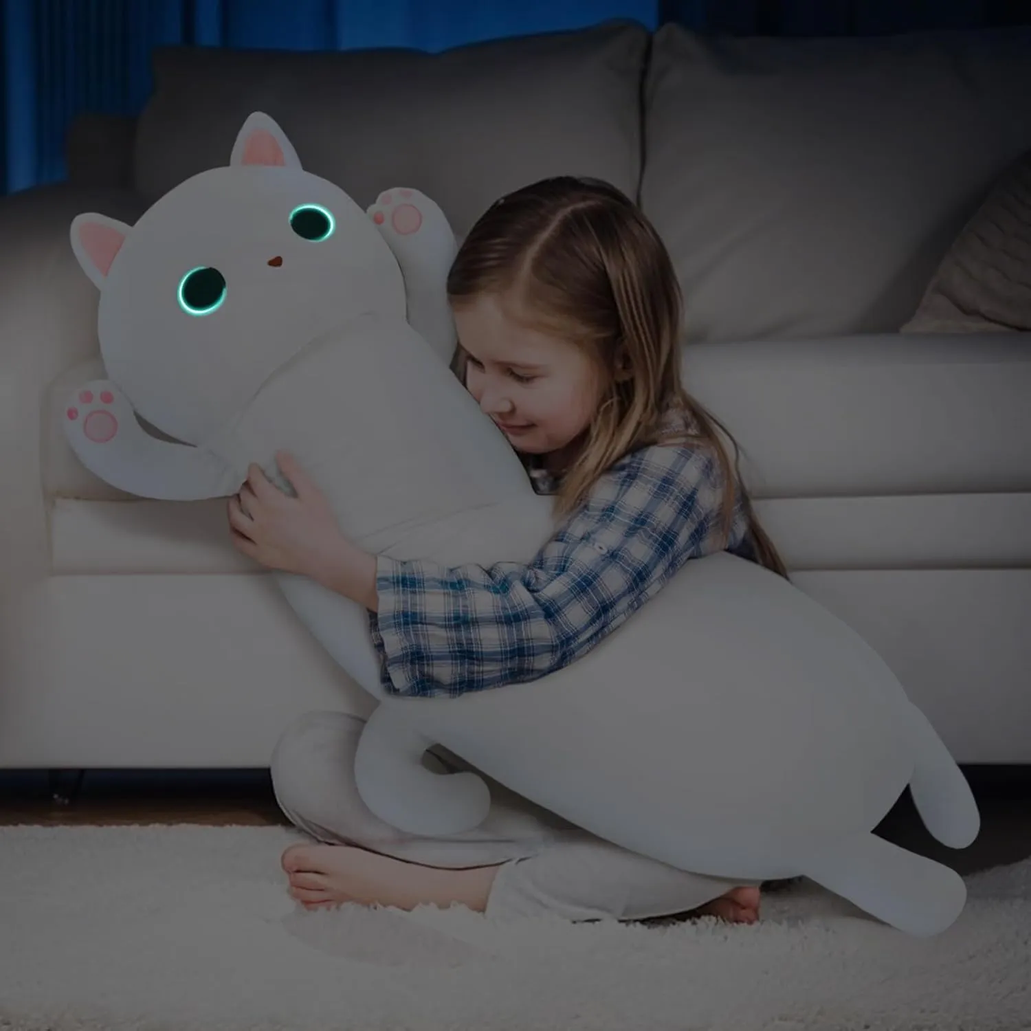 MaoGoLan Long Cat Plush for Kids,44" Giant Kitten Plush for Adults,Huge Cat Body Pillow for Girl,Large White Kitten Plushies Throw Pillow Doll