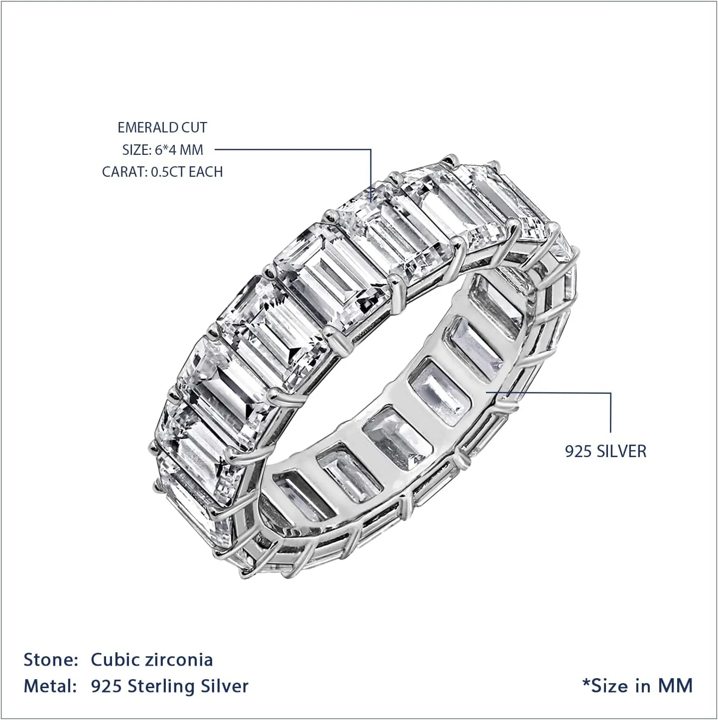 Marilyn Monroe Eternity Ring For Women 14K Yellow Gold, Rose Gold, Platinum Plated 925 Sterling Silver Infinity Band | 10.30 Carats Emerald Cut Cubic Zirconia CZ Diamond Stimulant