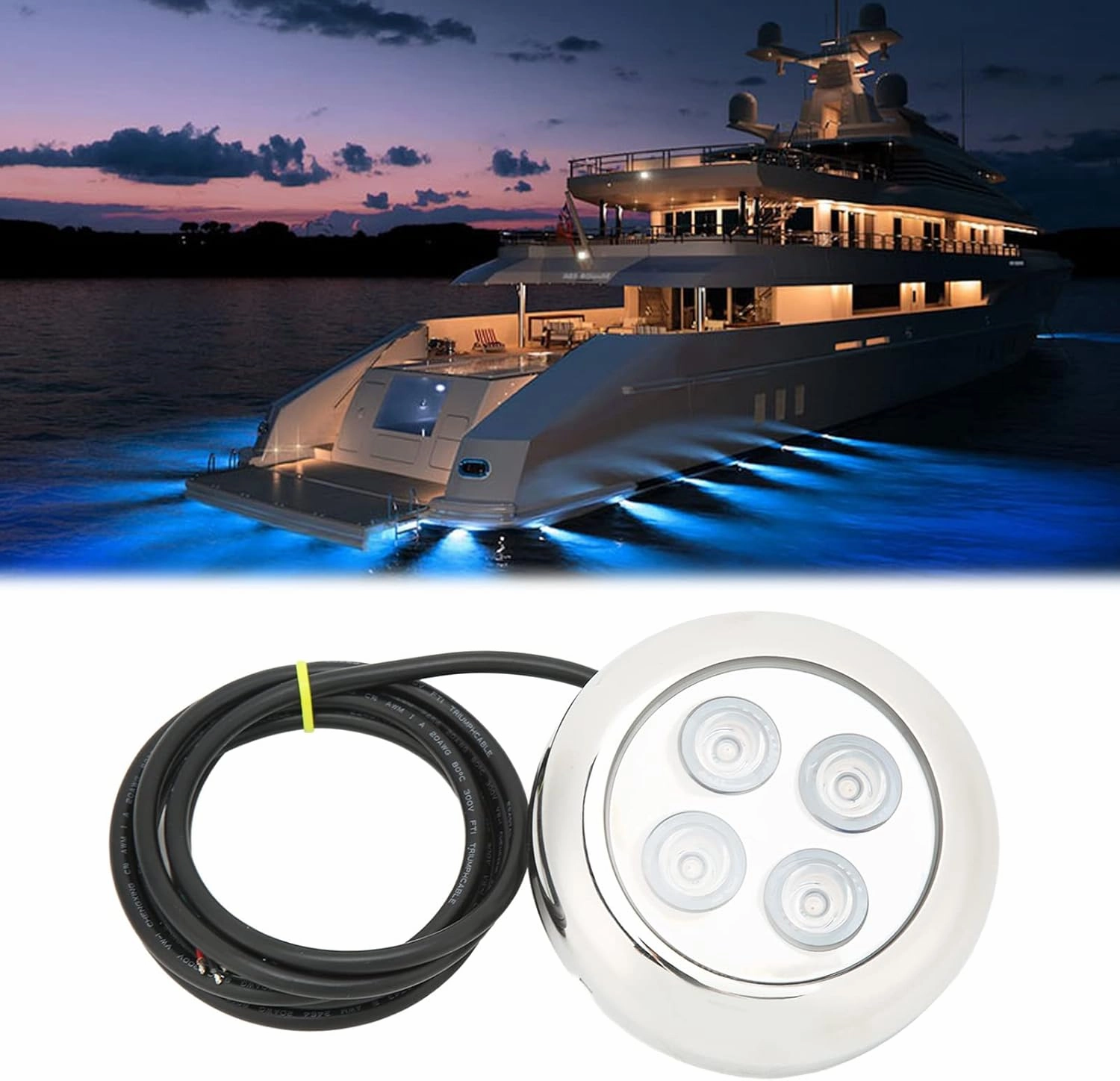 Marine Underwater Light, 60° Angle Dome Lighting Swimming Pool Light, Waterproof Seawater Interior Dome Lighting, Swimming Pool Lamp for Marine Grade, Fishing (RGBW)