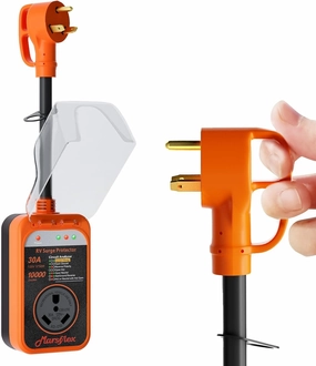 Marsflex Rv Surge Protector, 30 amp Rv Circuit Analyzer, 10000 Joules Surge Protection with Waterproof Cover, LED Display, Rv Voltage Protector for Camper, Travel Trailers, Orange