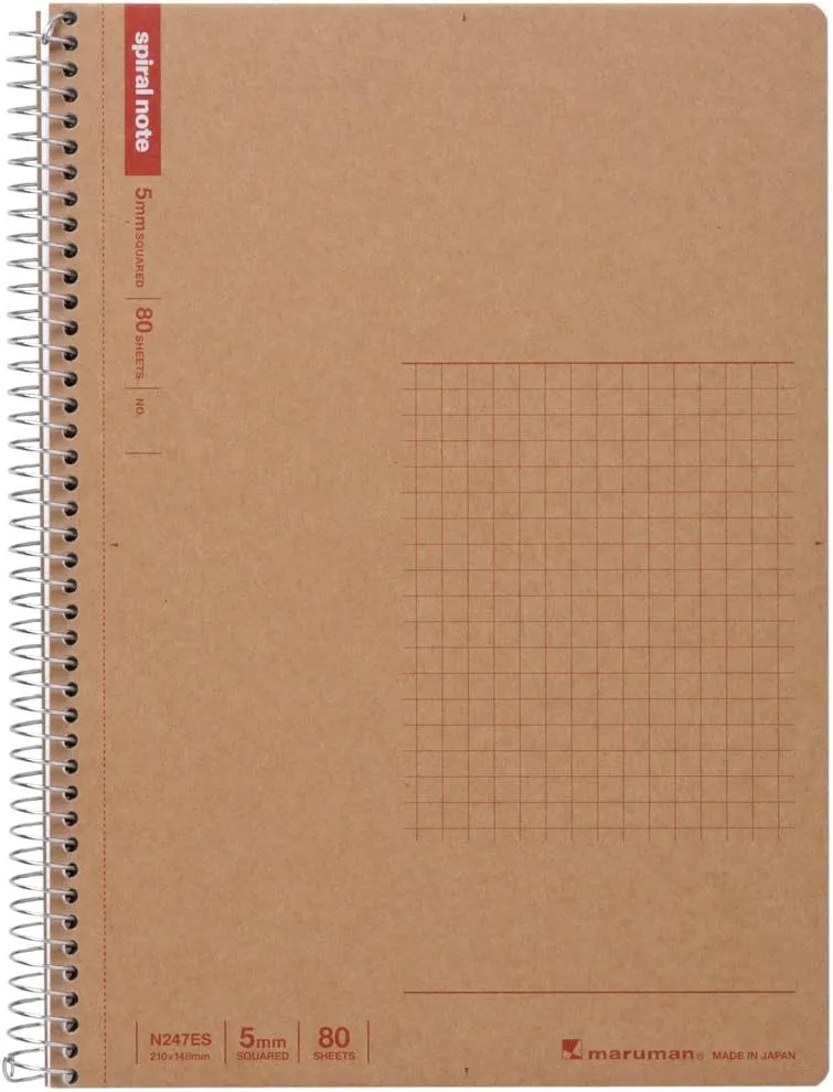 Maruman N247ES Notebook, Ring Notebook, 0.2 inch (5 mm), Square Ruled, Basic, A5, 80 Pieces, Set of 5