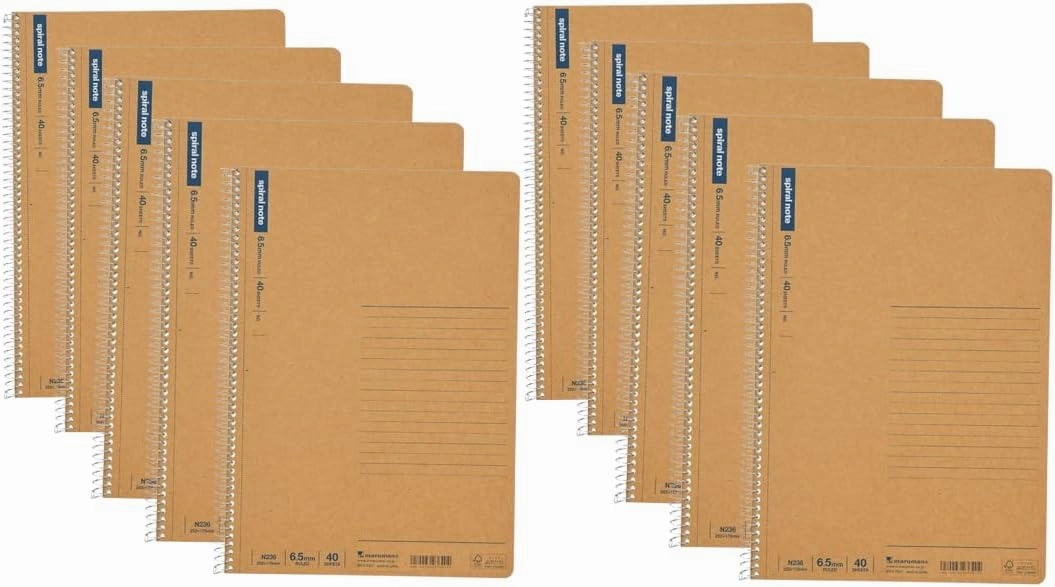 Maruman N236 Notebook, Ring Notebook, 0.26 inches (6.5 mm), Ruled, Basic B5, 40 Pieces, Set of 10