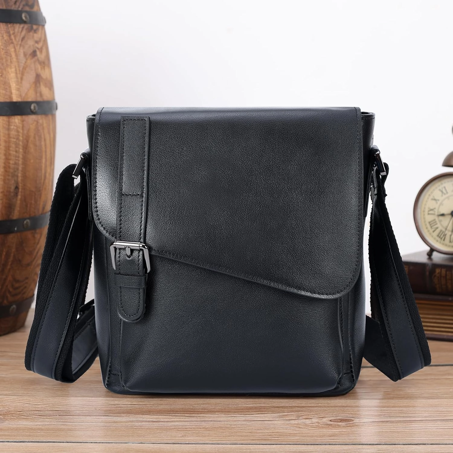 Masa Kawa Leather Messenger Bag Small Crossbody Shoulder Bag for Men Women Flap Over Man Purse Fits 10 Inch Tablet