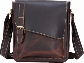Masa Kawa Leather Messenger Bag Small Crossbody Shoulder Bag for Men Women Flap Over Man Purse Fits 10 Inch Tablet