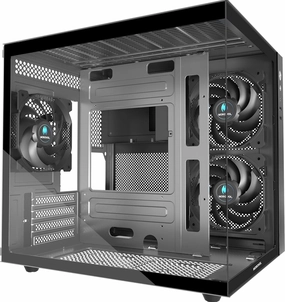 MATX PC Case,270° Panoramic Tempered Glass Panel Gaming PC Case,3 Fans Pre-Installed Micro-ATX Computer Case,USB 3.0,Black(V3)