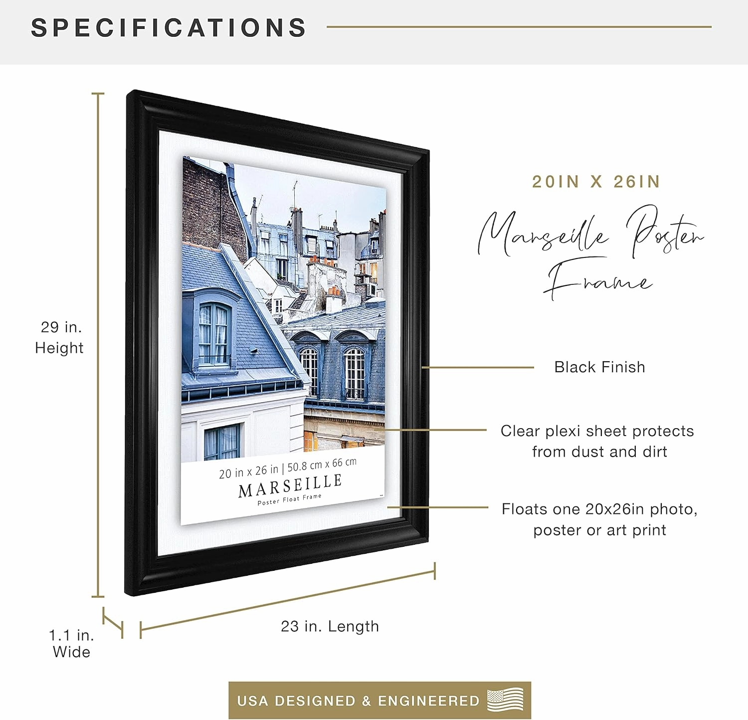 MCS, Black Marseille Poster Float Frame, 20x26 Inch, 20 x 26