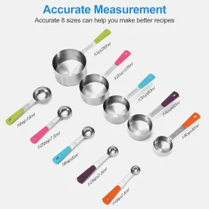 Measuring Cups and Spoons Set Stainless Steel 11 Piece for Cooking and Baking Kitchen Funnel