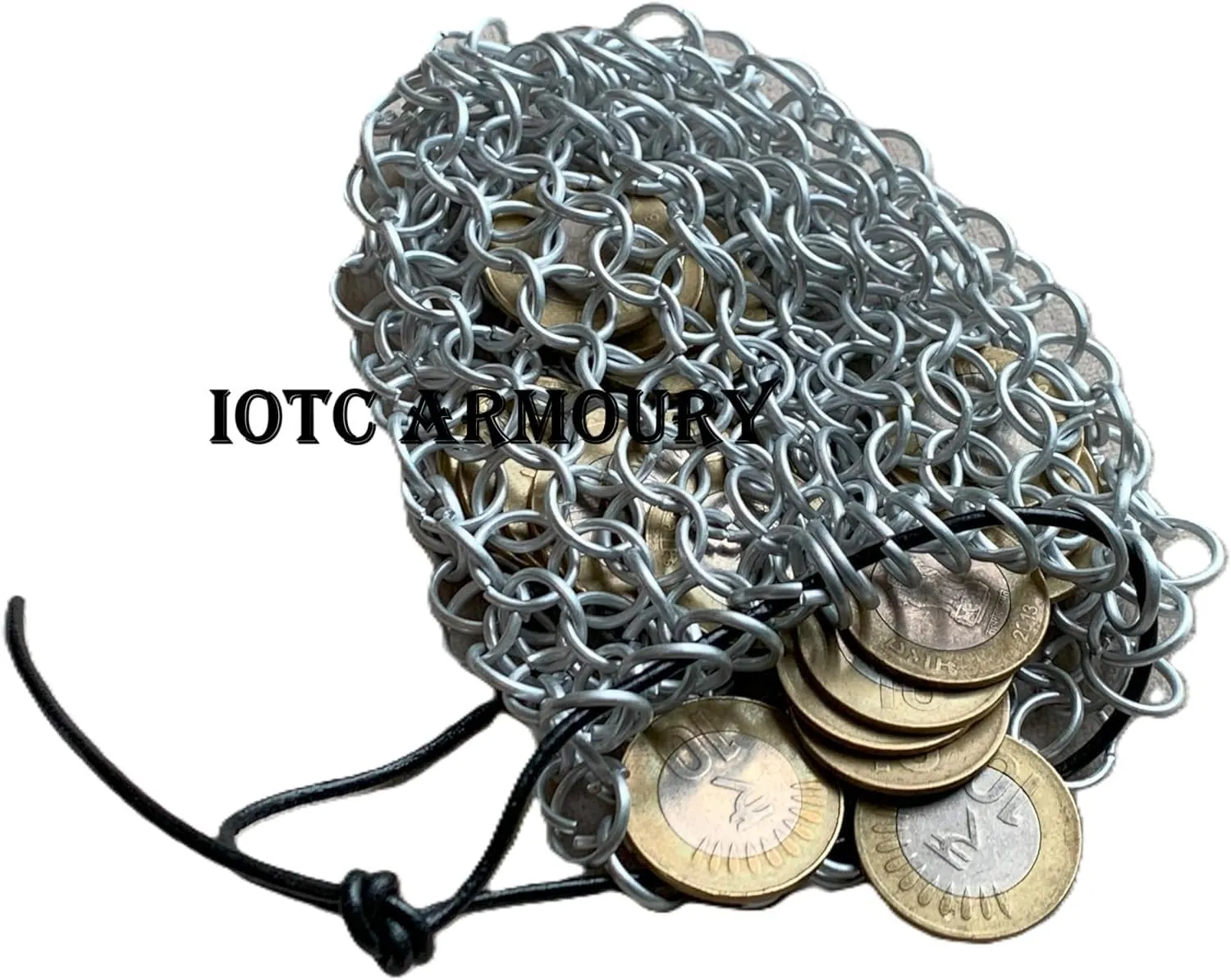 Medieval Chainmail Dice Bag Handmade Aluminum Gaming Dices Mini Chain Mail Drawstring Accessories Belt Pouch for LARP, Renaissance Games Activity, silver