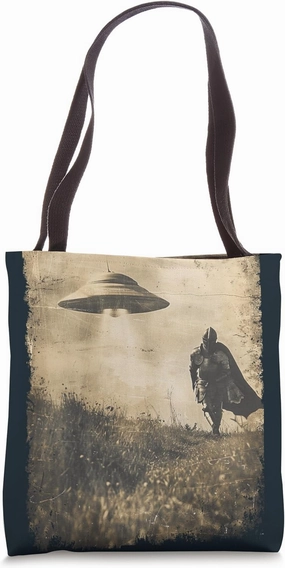Medieval knight invasion by alien retro sci-fi knight Tote Bag