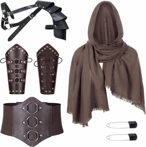 Medieval Knight PU Leather Corset Belt Shawl Men Renaissance Half Shoulder Cape Scarf Buckle Bracers Retro Accessories