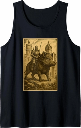 Medieval Knight Riding a Boar Fantasy Surreal Wild Pig Rider Tank Top