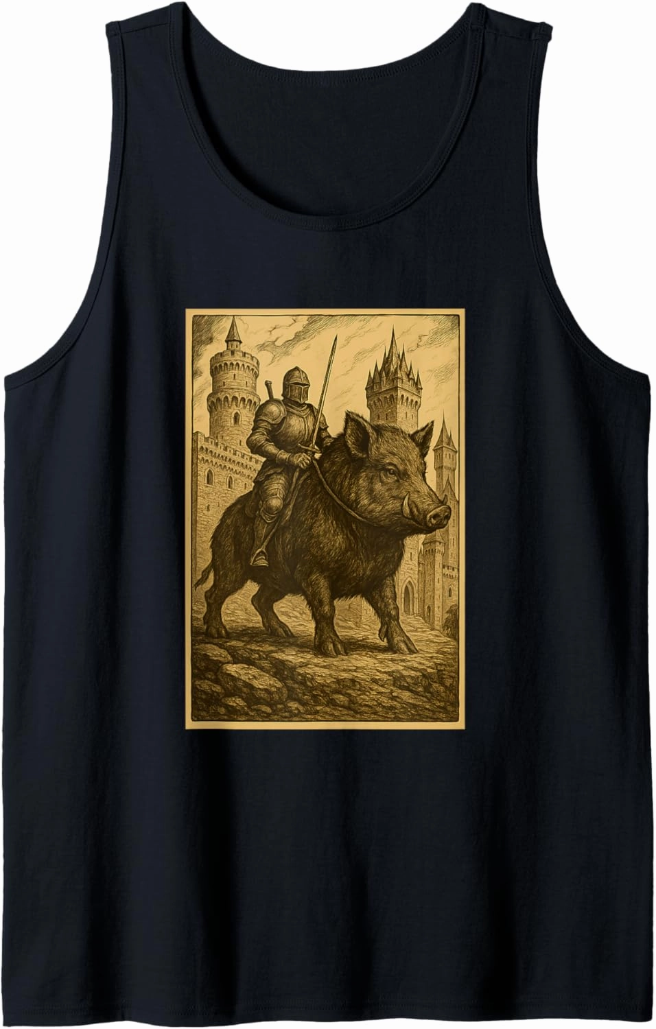 Medieval Knight Riding a Boar Fantasy Surreal Wild Pig Rider Tank Top