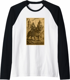 Medieval Knight Riding a Tiger Fantasy Art Surreal Rider Raglan Baseball Tee