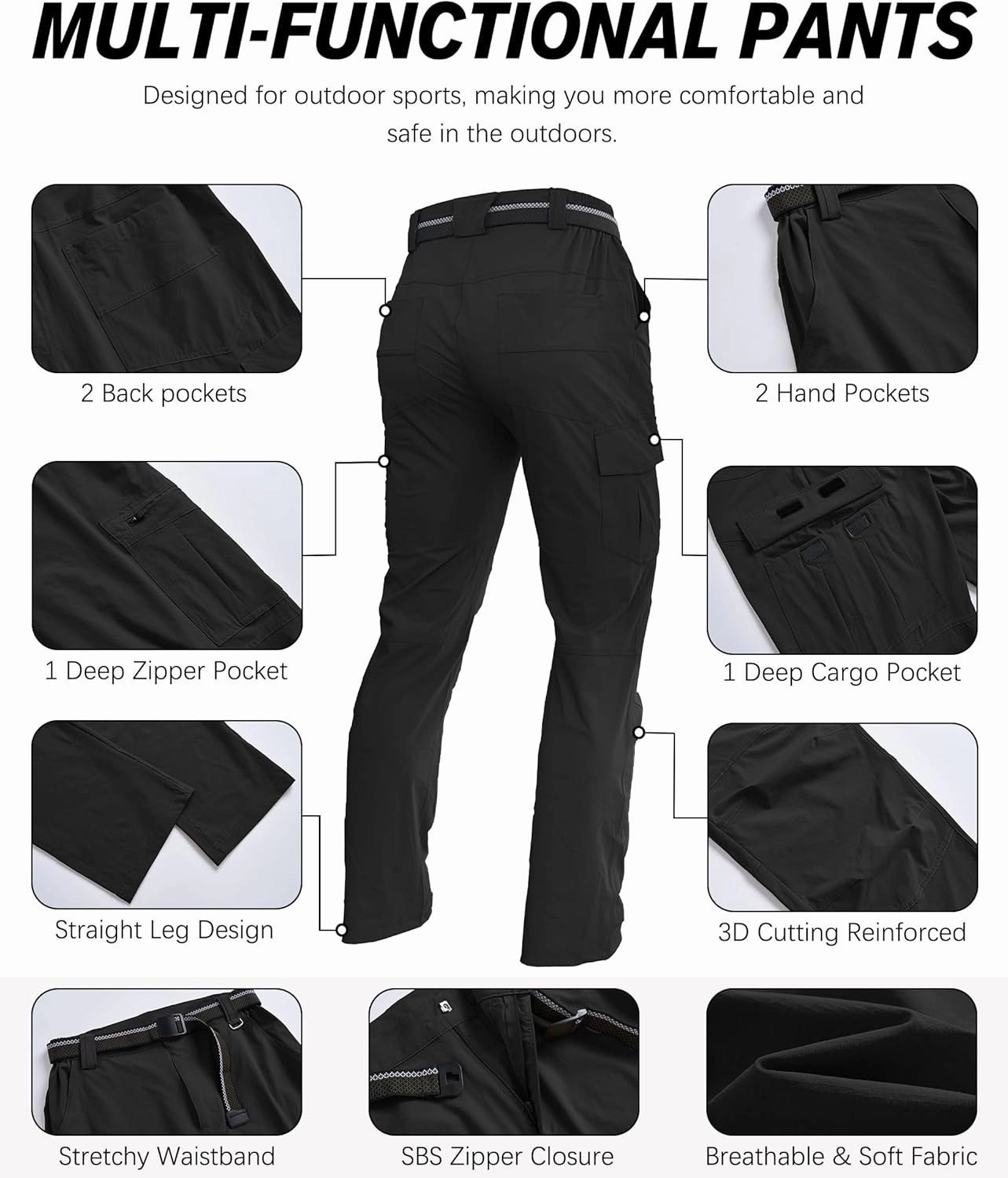 Men's Hiking Pants Quick-Dry Lightweight Waterproof Travel Outdoor Camping Hunting Fishing Work Cargo Pants