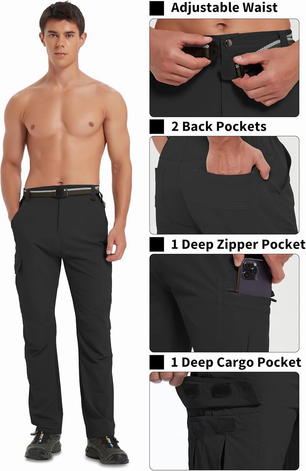 Men's Hiking Pants Quick-Dry Lightweight Waterproof Travel Outdoor Camping Hunting Fishing Work Cargo Pants
