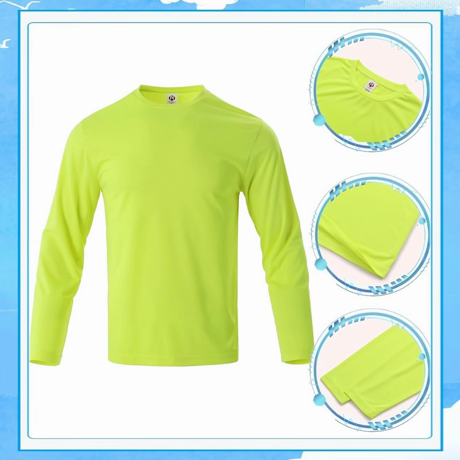Men's Pack Dry-Fit UV Moisture Wicking Shirts UPF 50  Breathable Long Sleeve Tees Sun Protection T-Shirt with Hood