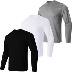 Men's Pack Dry-Fit UV Moisture Wicking Shirts UPF 50  Breathable Long Sleeve Tees Sun Protection T-Shirt with Hood