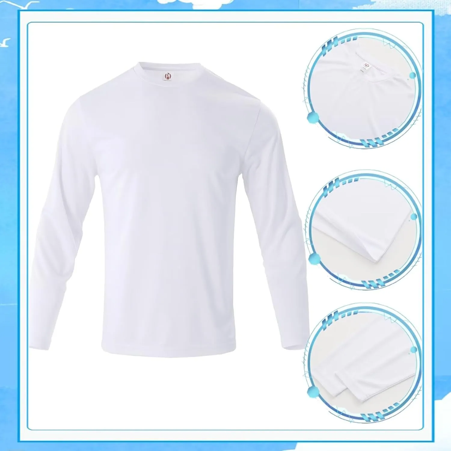 Men's Pack Dry-Fit UV Moisture Wicking Shirts UPF 50  Breathable Long Sleeve Tees Sun Protection T-Shirt with Hood