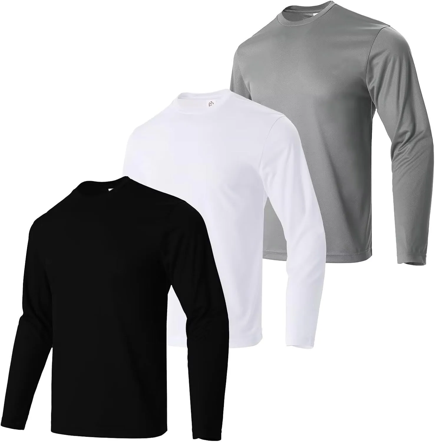 Men's Pack Dry-Fit UV Moisture Wicking Shirts UPF 50  Breathable Long Sleeve Tees Sun Protection T-Shirt with Hood