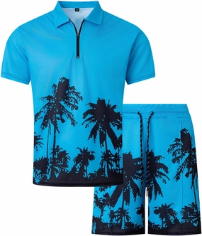 Mens Gym Sets 2 Piece Outfits Hawaiian Outfits For Men Workout Short Sleeve Zip Polo Sweatsuit For Men Mens Romper