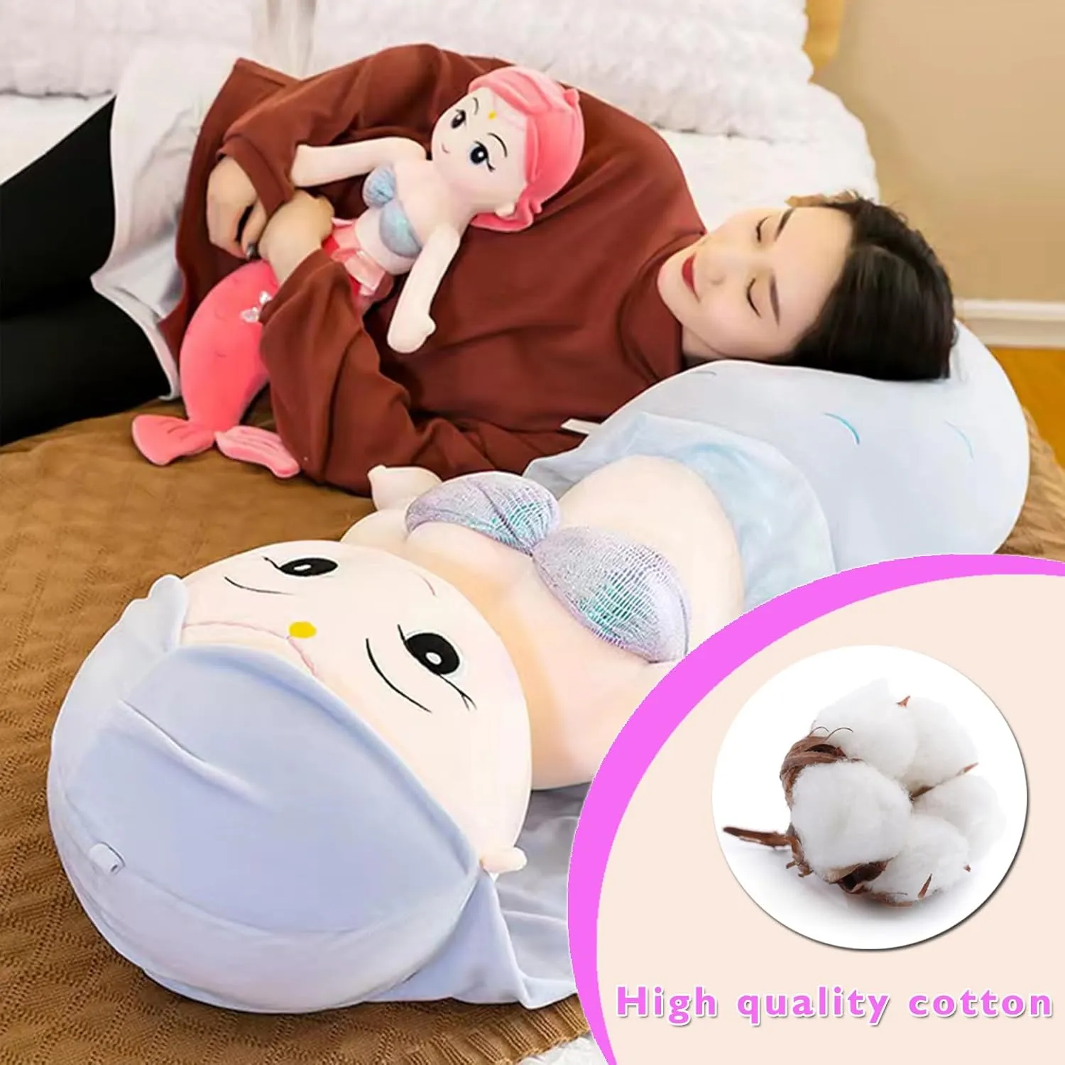 Mermaid Plush Stuffed Animal, 15.7in Cute Soft Purple Hugging Mermaid Plushies Pillow Doll Toys Kawaii Birthday Gift for Adults Kids Boys Girls