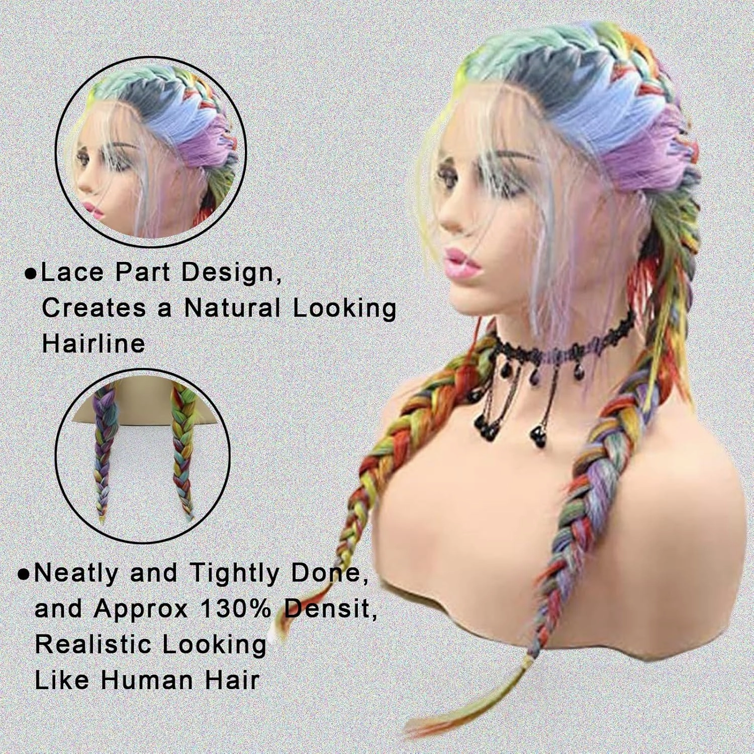 Mermaid Double Lace Front Box Braided Wigs Pre Plucked with Baby Hair Long Straight Full Knotless Corrown Twist Braid Lace Front Wig for Black Women Blue Green Hot Pink Red Ginger 24 Inch