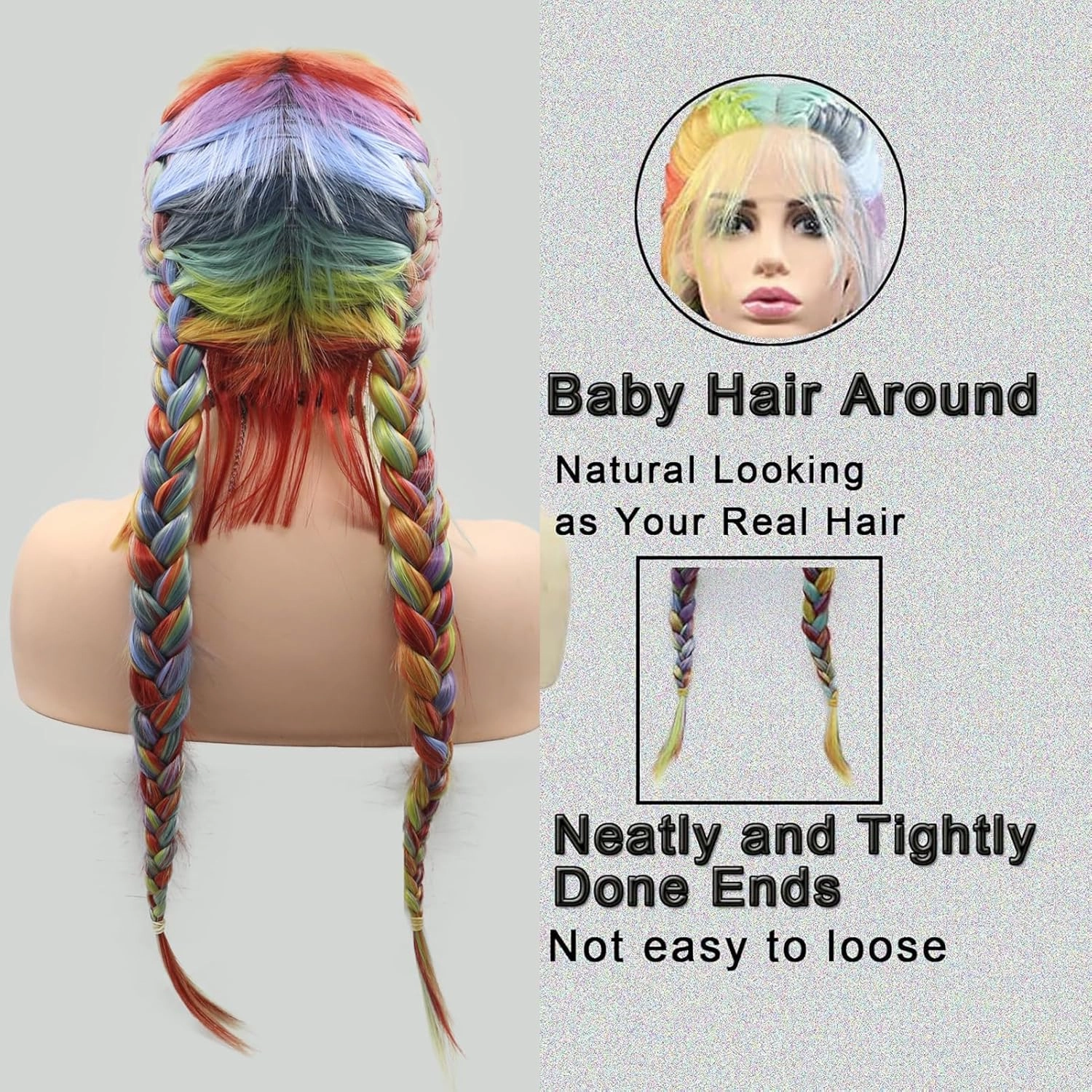 Mermaid Double Lace Front Box Braided Wigs Pre Plucked with Baby Hair Long Straight Full Knotless Corrown Twist Braid Lace Front Wig for Black Women Blue Green Hot Pink Red Ginger 24 Inch