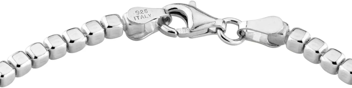 Miabella 925 Sterling Silver Organic Cube Bead Chain Bracelet for Women Men, Handmade in Italy