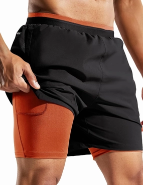 MIER Men's 2 in 1 Running Shorts with Liner 5" Quick Dry Gym Workout Athletic Shorts with Pockets, Lightweight, Breathable