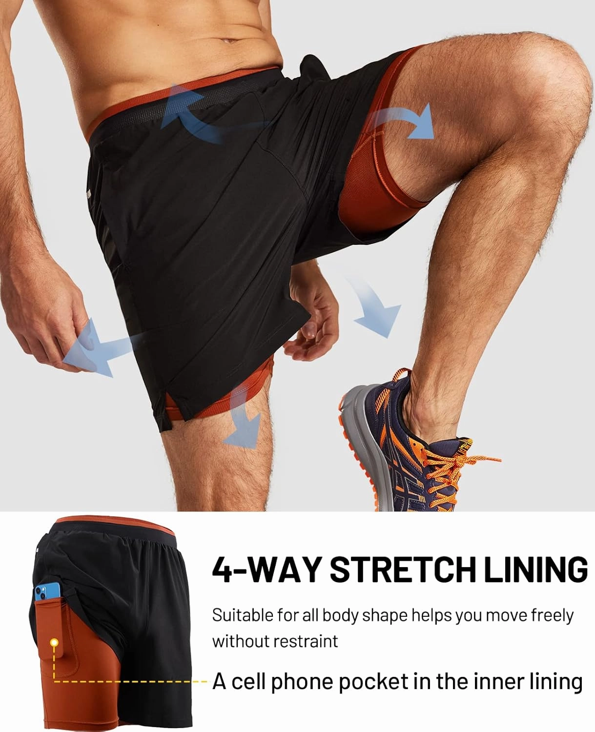 MIER Men's 2 in 1 Running Shorts with Liner 5" Quick Dry Gym Workout Athletic Shorts with Pockets, Lightweight, Breathable