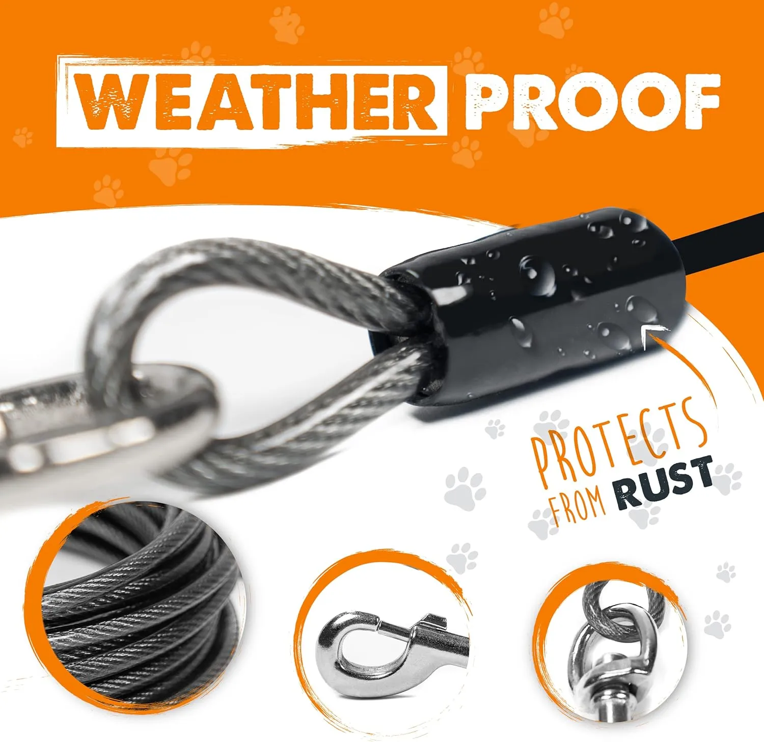 Mighty Paw Dog Tie Out Cable - Perfect for Large Or Small Dogs - Provides an Off-Leash Feel with Total Control - Strong Braided Steel Cable for Ultimate Durability - Weather Proof - Rust Protected