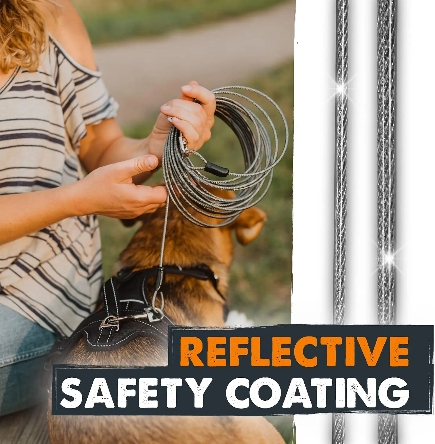 Mighty Paw Dog Tie Out Cable - Perfect for Large Or Small Dogs - Provides an Off-Leash Feel with Total Control - Strong Braided Steel Cable for Ultimate Durability - Weather Proof - Rust Protected