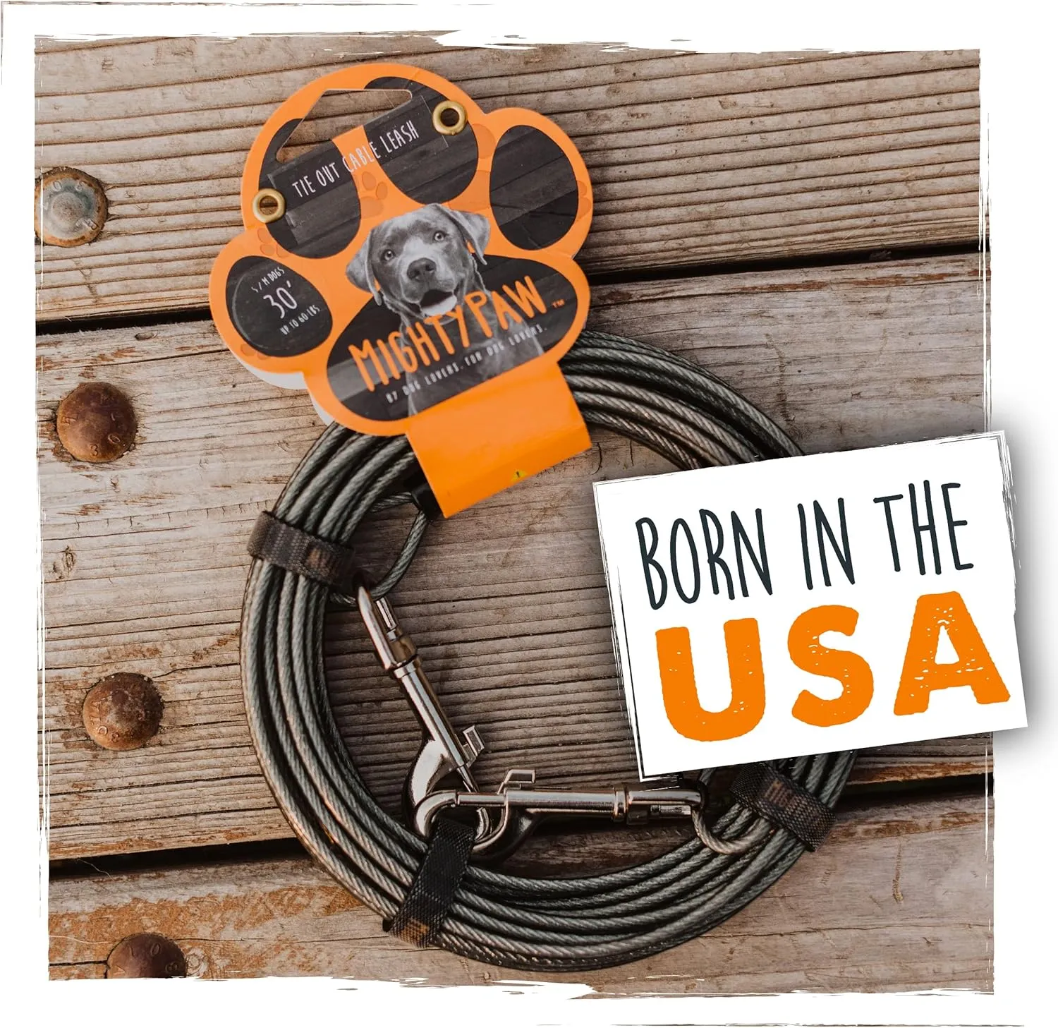 Mighty Paw Dog Tie Out Cable - Perfect for Large Or Small Dogs - Provides an Off-Leash Feel with Total Control - Strong Braided Steel Cable for Ultimate Durability - Weather Proof - Rust Protected