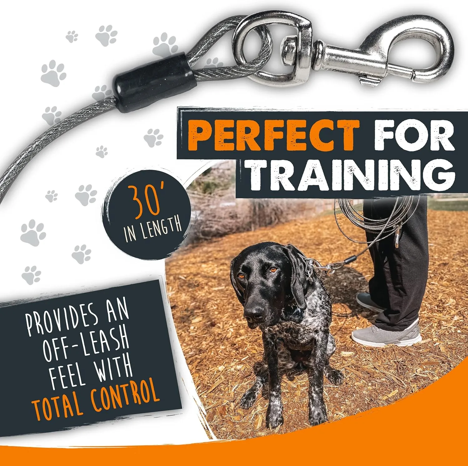Mighty Paw Dog Tie Out Cable - Perfect for Large Or Small Dogs - Provides an Off-Leash Feel with Total Control - Strong Braided Steel Cable for Ultimate Durability - Weather Proof - Rust Protected