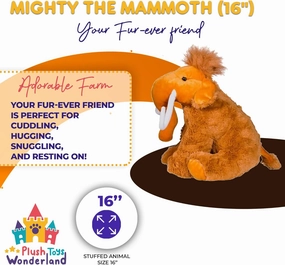 Mighty 16-Inch Stuffed Mammoth Plush Toy - Realistic Animal Companion with Soft Hugs - Gift Kids, Room Decor & Birthday Present