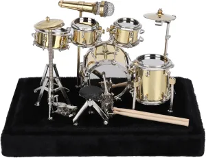 Mini Drum Set with Display Box and Base, Metal Mini Drum Kit, Miniature Musical Instrument Drum Set, Mini Drums for Gifts Families Friends