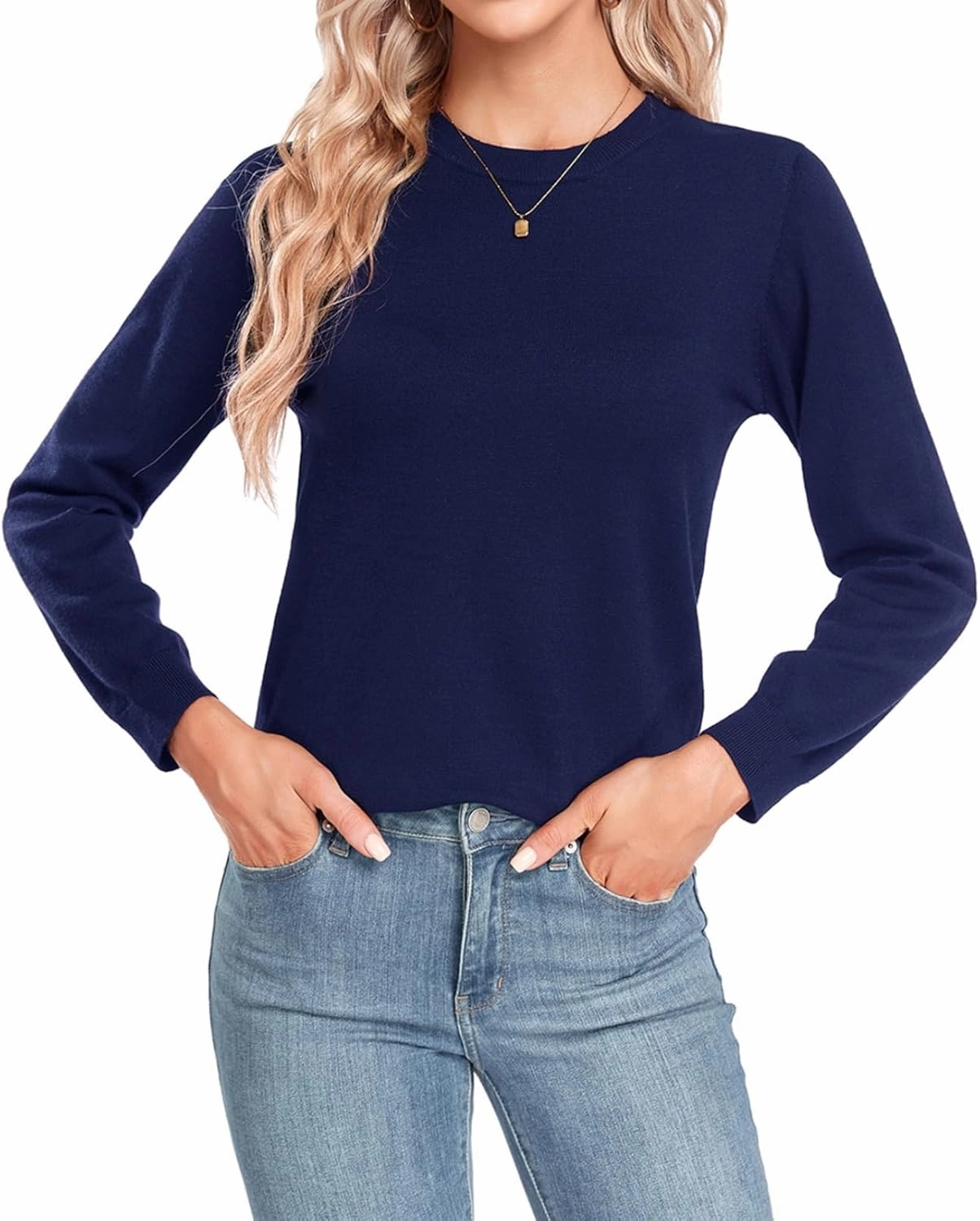 MINTLIMIT Women Lightweight Sweater Crew Neck Soft Knit Casual Basic Long Sleeve Pullover Fall Sweater Blouse Top