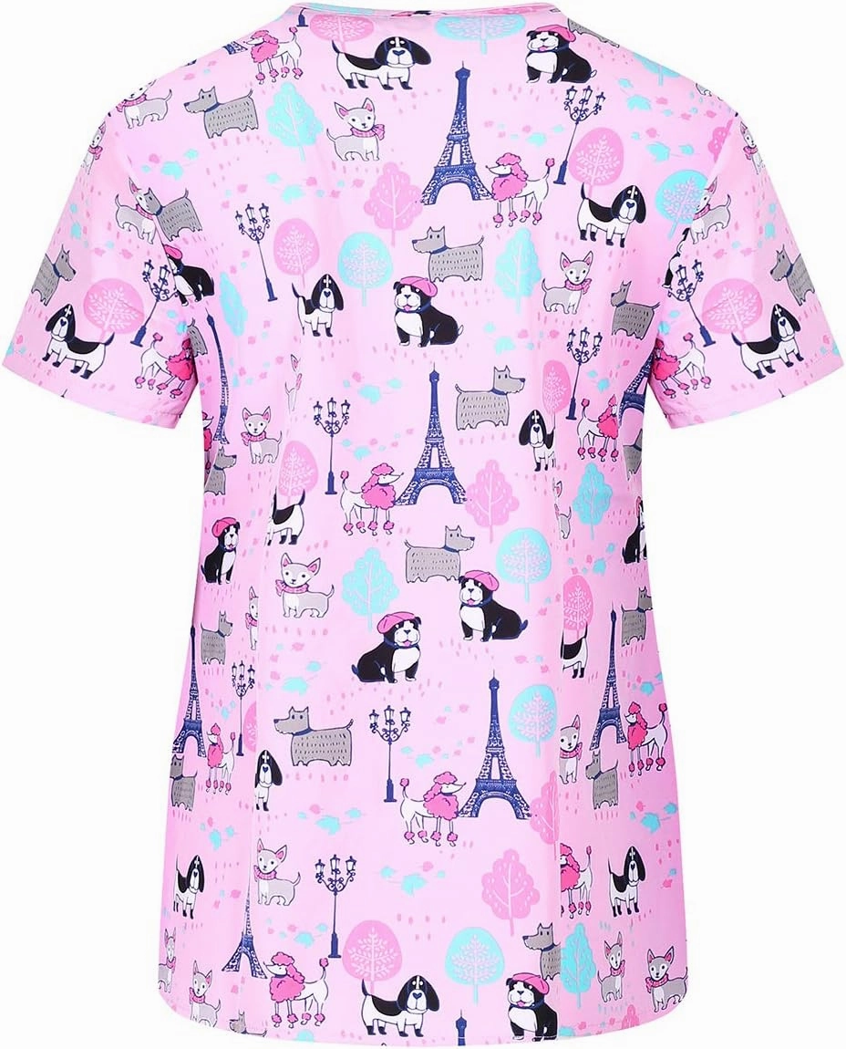 Minty Mint Women's Comfortable Easy Fit Lightweight Durable Stretch Printed V-Neck Medical Scrub Top
