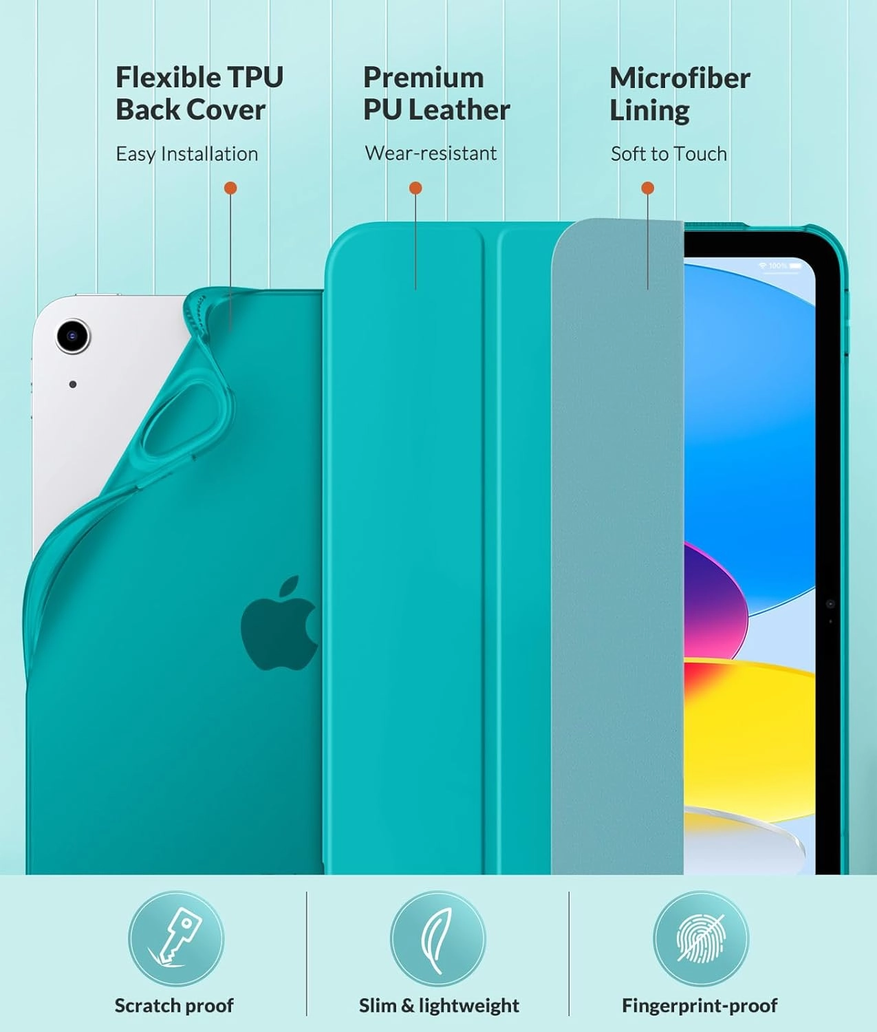 MoKo Case for New iPad (A16) 11th Generation 2025/ 10th Generation 2022, iPad 11 inch/ 10.9 inch Case with Soft TPU Translucent Frosted Back Cover, Auto Wake/Sleep, Support Touch ID, Bondi Blue