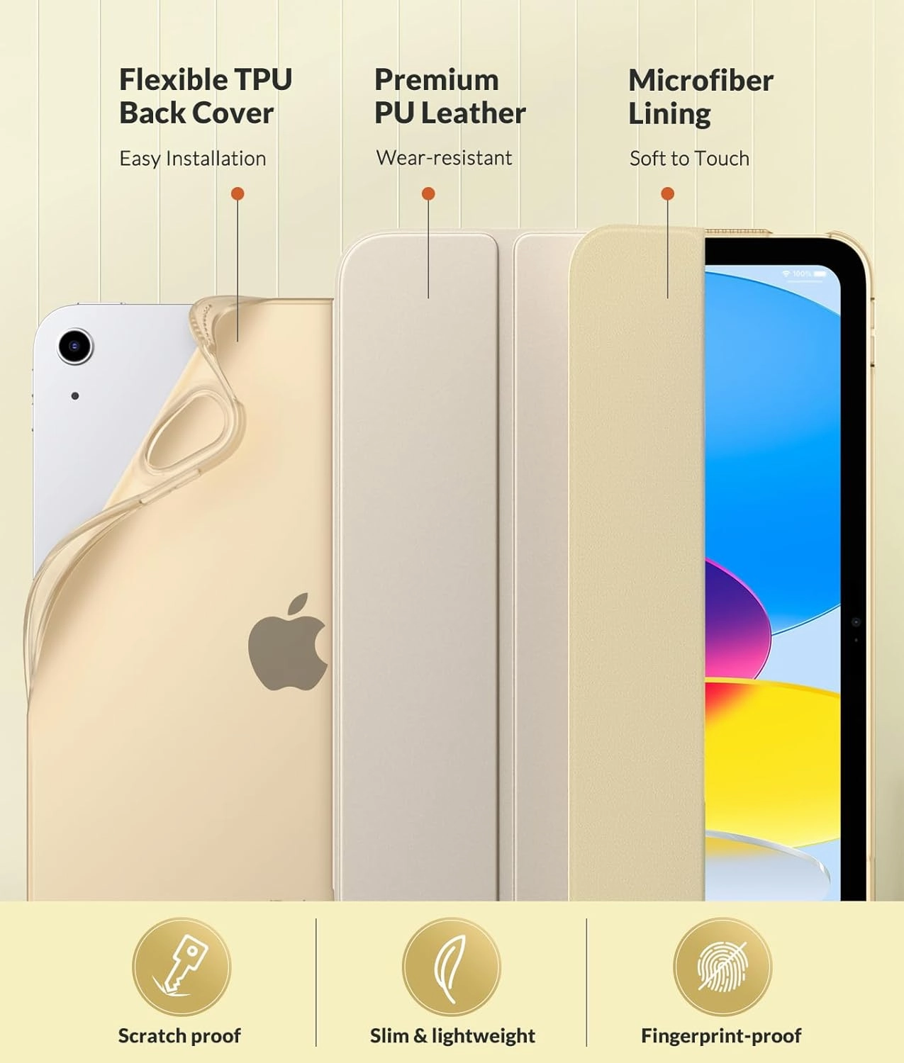 MoKo Case for New iPad (A16) 11th Generation 2025/ 10th Generation 2022, iPad 11 inch/ 10.9 inch Case with Soft TPU Translucent Frosted Back Cover, Auto Wake/Sleep, Support Touch ID, Champagne Gold