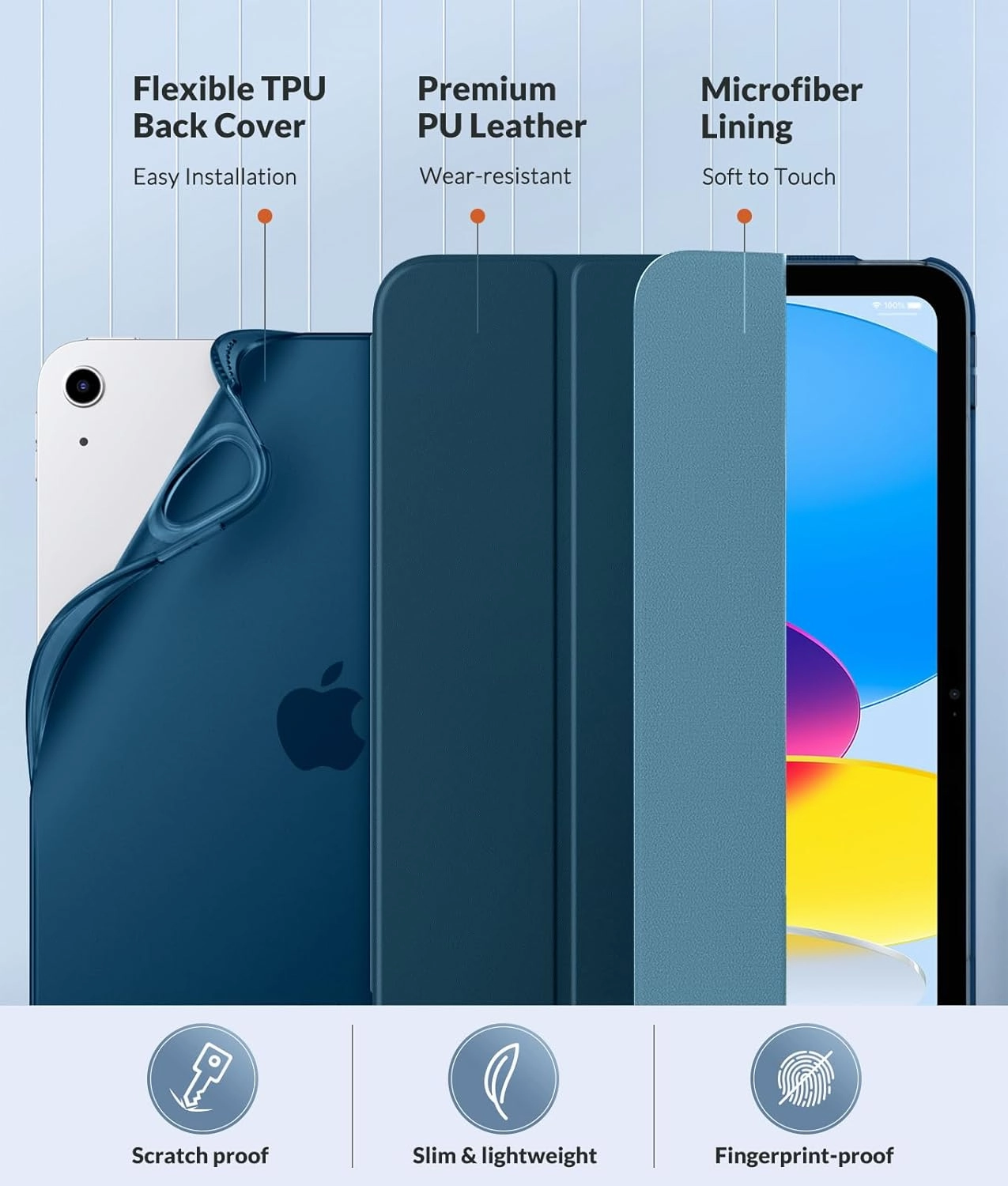 MoKo Case for New iPad (A16) 11th Generation 2025/ 10th Generation 2022, iPad 11 inch/ 10.9 inch Case with Soft TPU Translucent Frosted Back Cover, Auto Wake/Sleep, Support Touch ID, Cobalt Blue