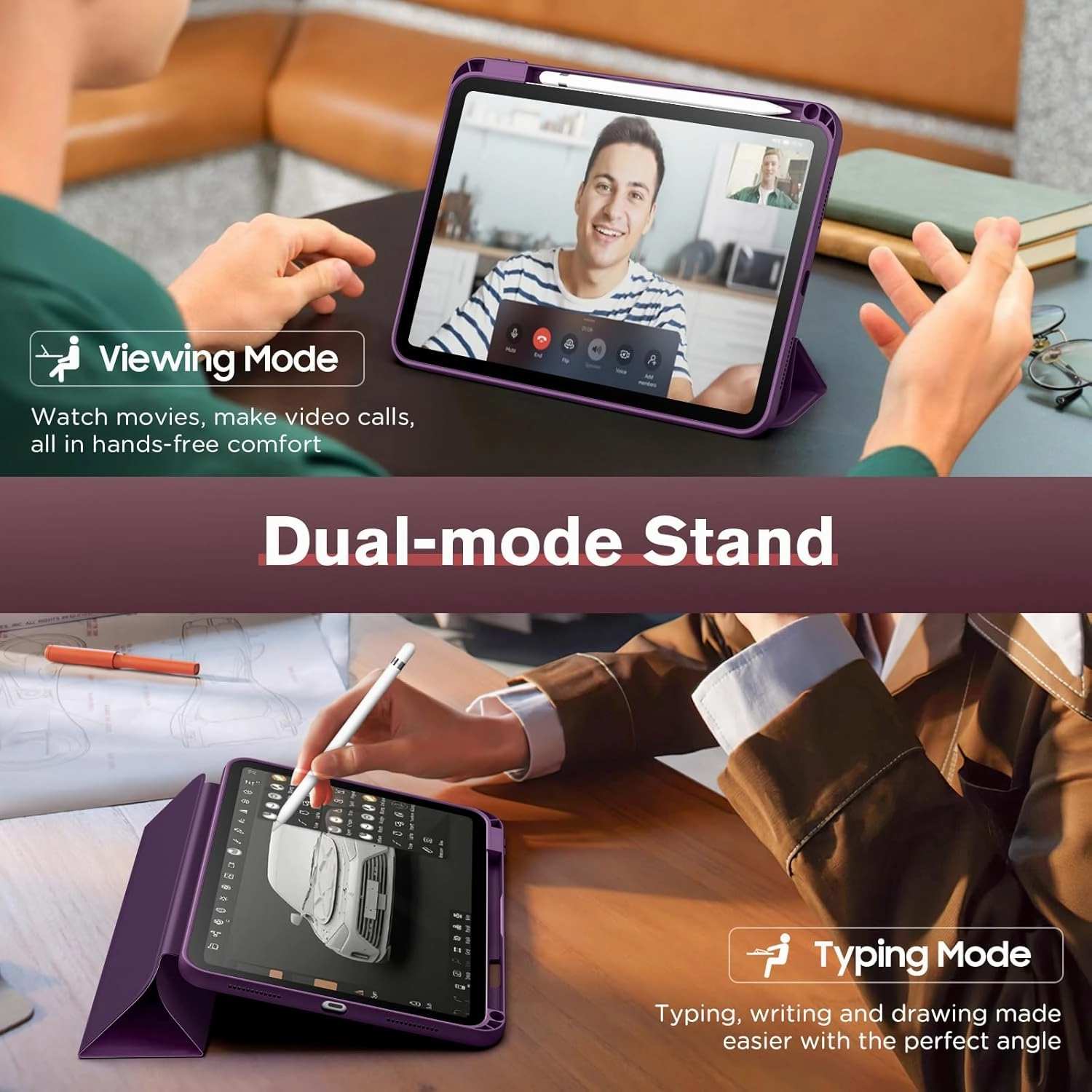 MoKo for iPad (A16) 11th Generation 2025 11-inch/10th Generation 10th 2022 10.9 inch Case with Pencil Holder, Smart Trifold iPad Case with Soft TPU Back Stand Cover, Auto Wake/Sleep,Dark Purple