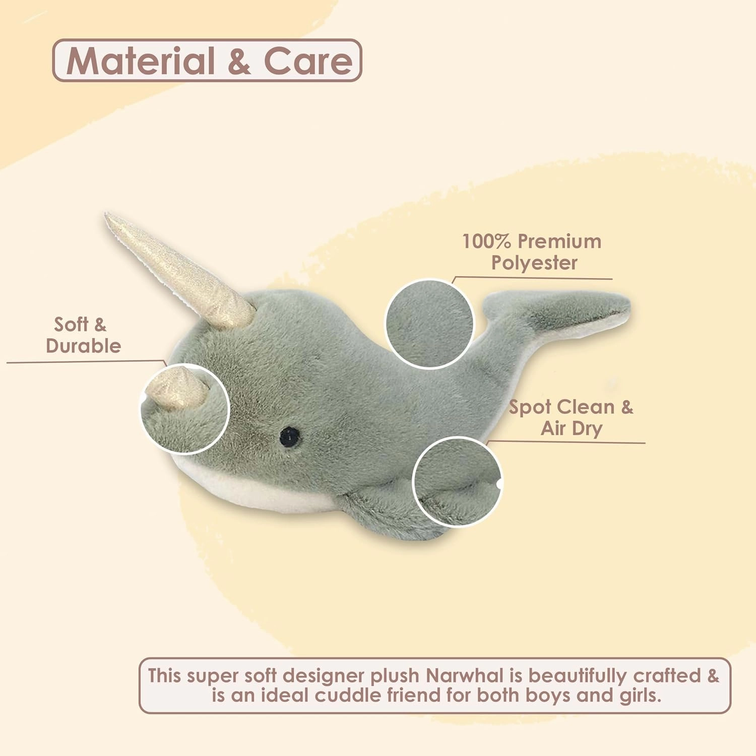 MON AMI Nico The Narwhal Stuffed Animal – 17”, Whale Ocean Animals Plush Toy for Kids of All Ages, Use as Toy or Nursery Room Décor