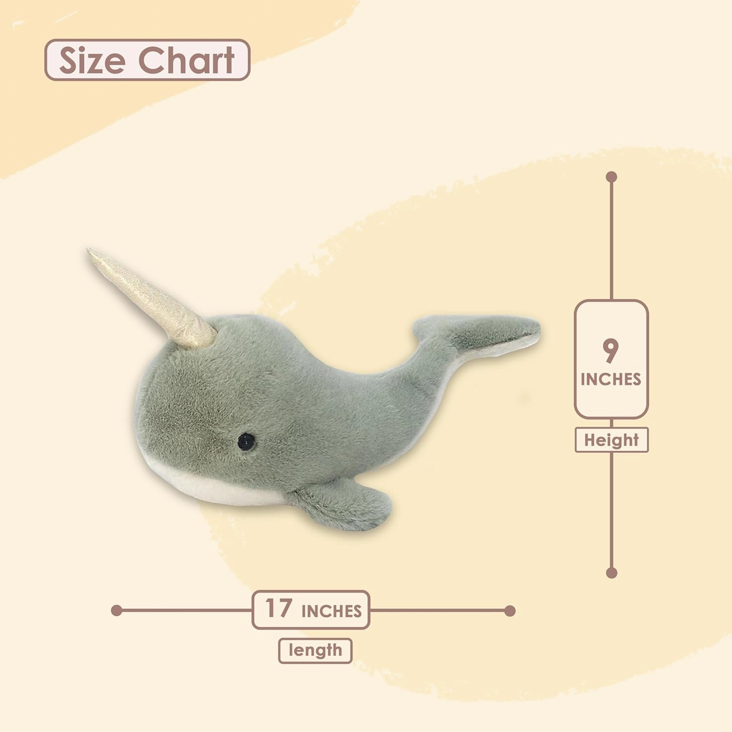 MON AMI Nico The Narwhal Stuffed Animal – 17”, Whale Ocean Animals Plush Toy for Kids of All Ages, Use as Toy or Nursery Room Décor