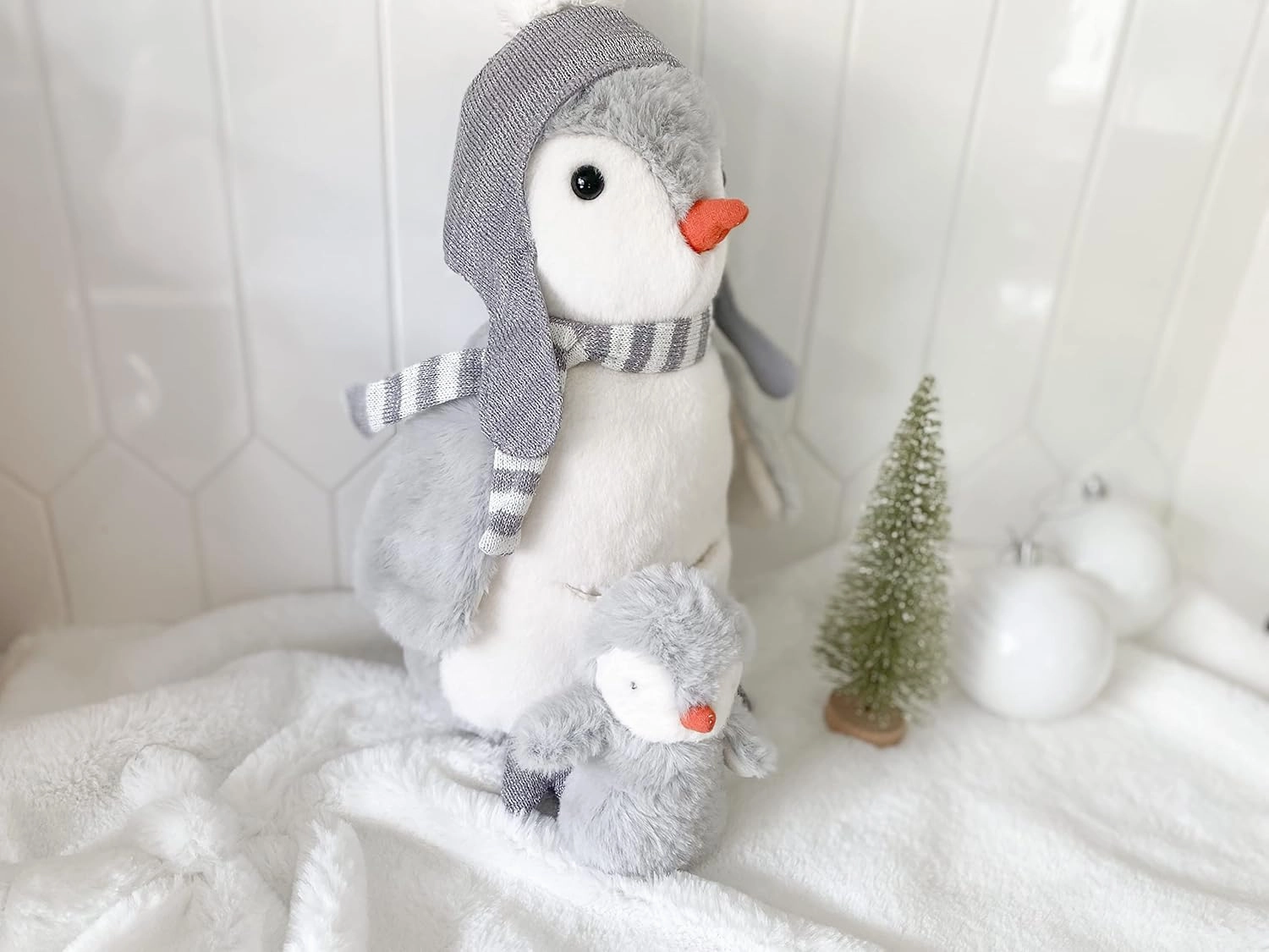 MON AMI Pebble The Penguin Stuffed Animal with Baby 14”, Soft & Cuddly Plush Penguin, Use as Toy/Nursery Room Décor, Great for Kids of All Ages