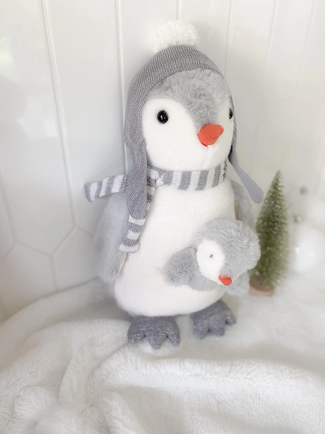 MON AMI Pebble The Penguin Stuffed Animal with Baby 14”, Soft & Cuddly Plush Penguin, Use as Toy/Nursery Room Décor, Great for Kids of All Ages