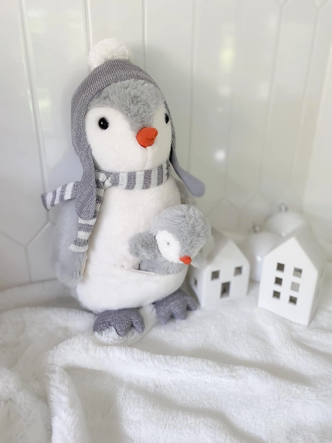MON AMI Pebble The Penguin Stuffed Animal with Baby 14”, Soft & Cuddly Plush Penguin, Use as Toy/Nursery Room Décor, Great for Kids of All Ages